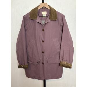 VTG L.L. Bean Barn Coat Womens Small Purple Canvas Chore Jacket Corduroy Trim